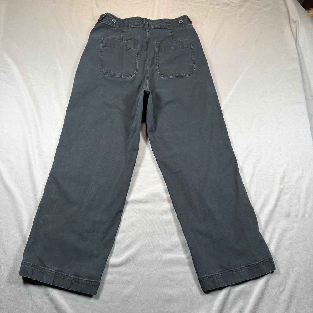Old Navy Wide Leg Pants Womens 8 Black Stretch Cotton Utility Cropped Casual - Picture 2 of 10
